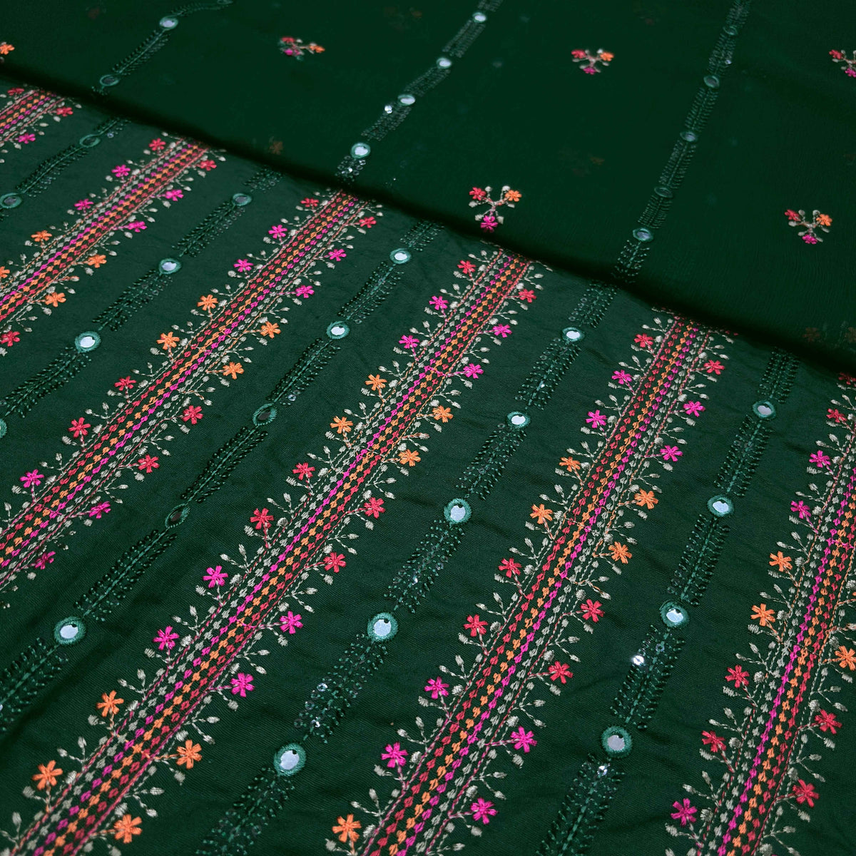 Bottle Green women's unstitched Karandi embroidered 3-piece suit TZAJ-295 by TANIAZE