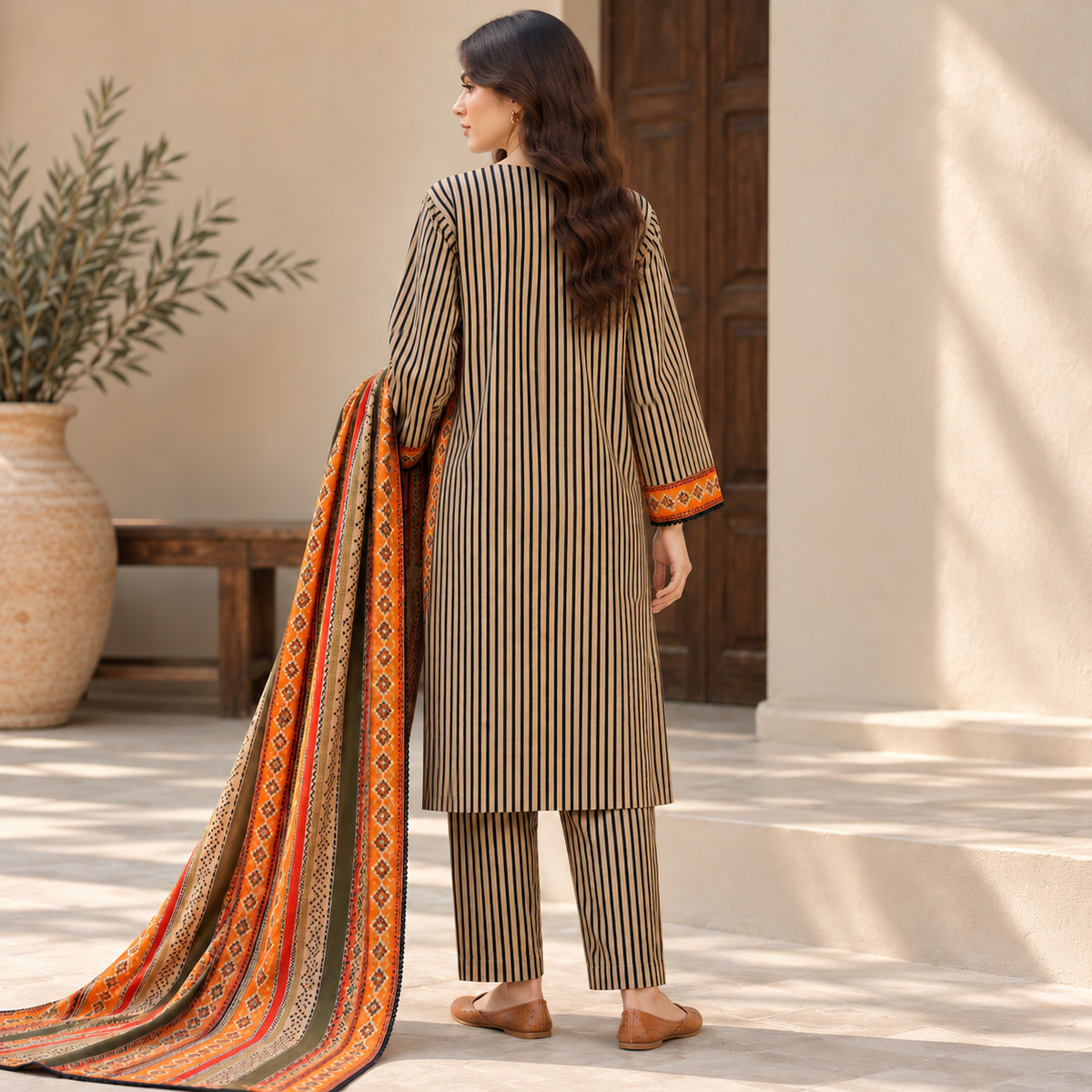 Zareen printed khaddar stitched 3 piece suit with khaddar dupatta - TANIAZE