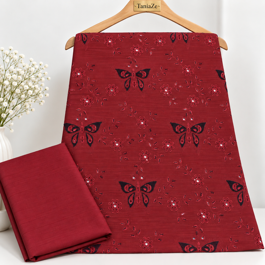 Maroon Khaddar Embroidered 2-Piece Suit – Design 295