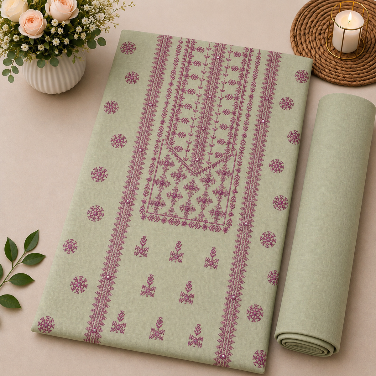 Pista Green Khaddar Embroidered 2-Piece Suit – Design 300