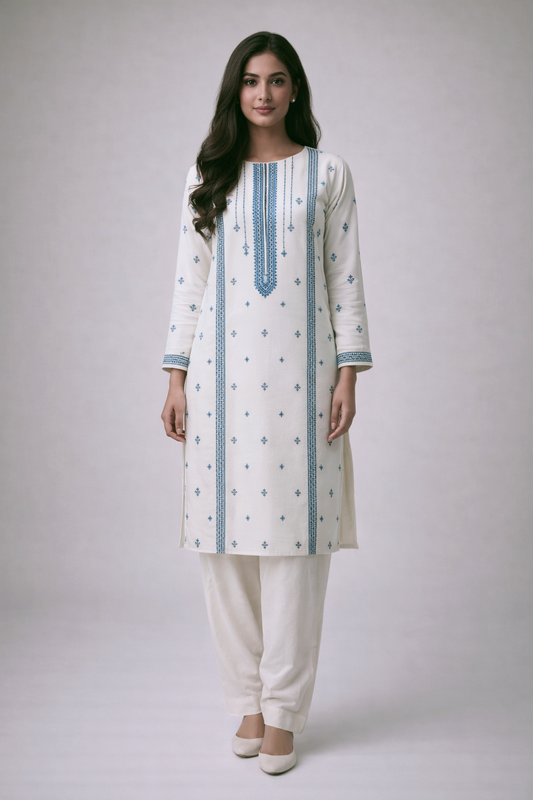 2 PIECE - EMBROIDERED LAWN SUIT SCV1-1525 WHITE