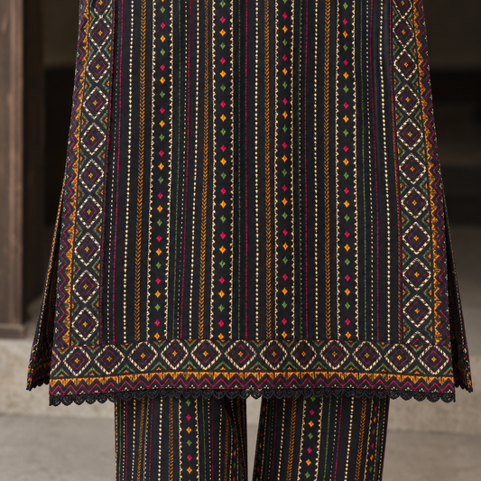 Inaya printed khaddar stitched 3 piece suit with khaddar dupatta - TANIAZE
