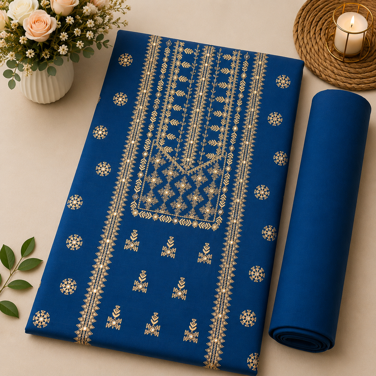 Blue Khaddar Embroidered 2-Piece Suit – Design 303