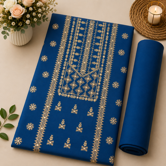Blue Khaddar Embroidered 2-Piece Suit – Design 303