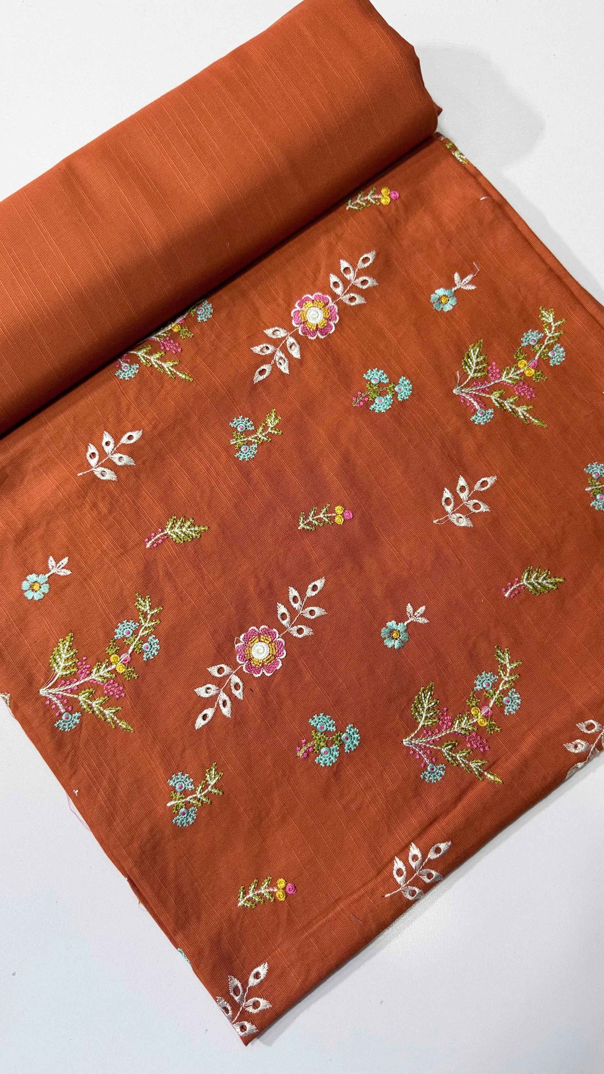 Rust Orange Khaddar Embroidered 2-Piece Suit – Design 157 – Image 1 | TANIAZE