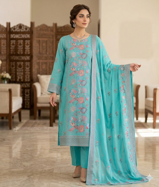 LAWN EMBROIDERED 3PC CHIFFON DOPATTA