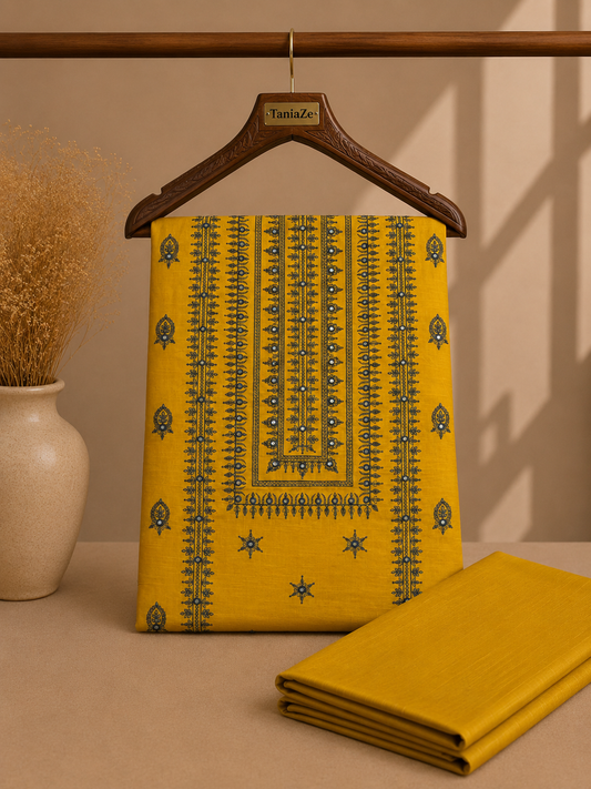 Mustard Khaddar Embroidered 2-Piece Suit – Design 229 – Image 1 | TANIAZE