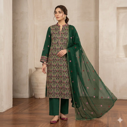 LAWN EMBROIDERED 3PC CHIFFON DOPATTA