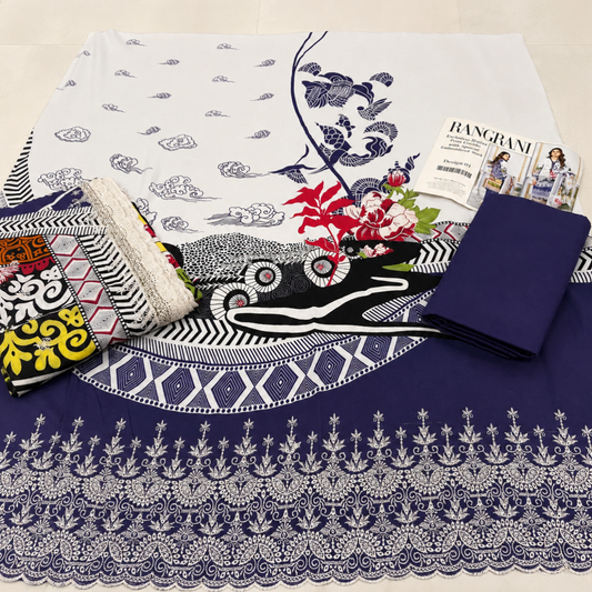 Rangrani Wool Khaddar Embroidered 3-Piece — Ivory & Navy | TZSP-033 — product photograph 1 | TANIAZE