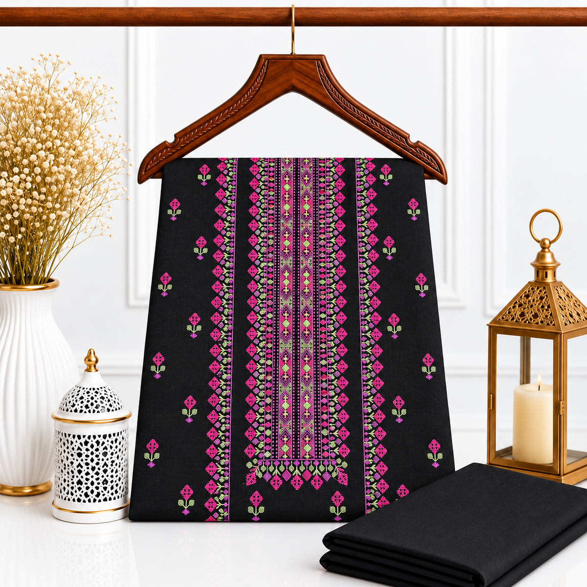 Black Khaddar Embroidered 2-Piece Suit – Design 322