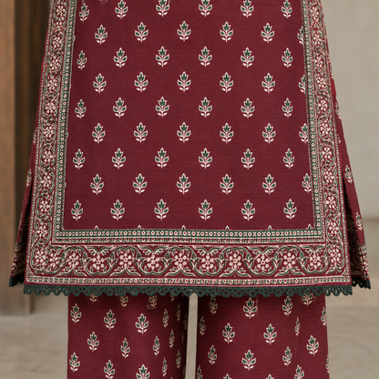 Naira printed khaddar stitched 3 piece suit with khaddar dupatta - TANIAZE