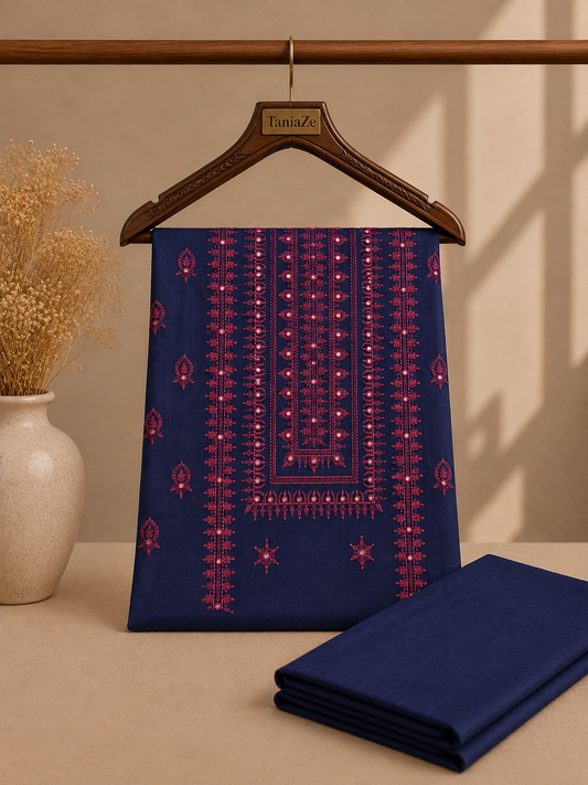 Navy Blue Khaddar Embroidered 2-Piece Suit – Design 223 – Image 1 | TANIAZE