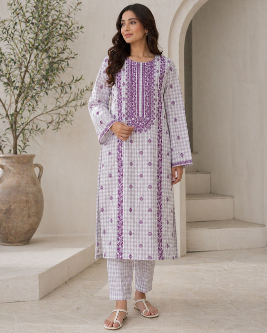 2 PIECE - PRINTED EMBROIDERED LAWN SUIT SCV2-208
