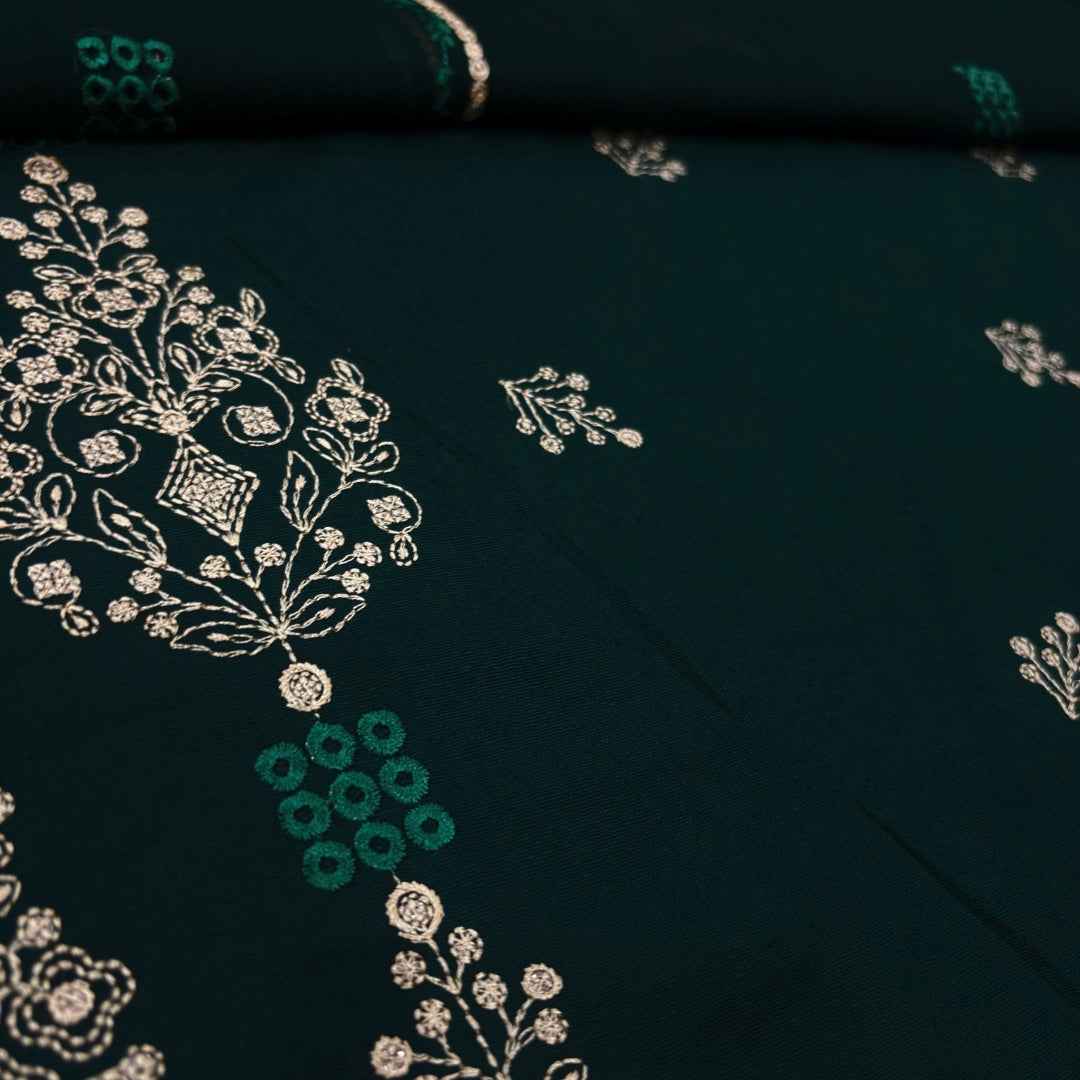 Bottle Green women's unstitched Karandi embroidered 3-piece suit TZAJ-179 by TANIAZE