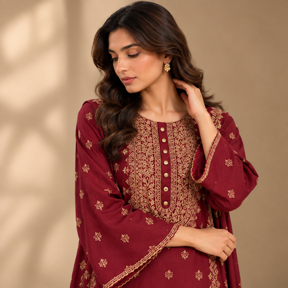 Embroidered Karandi Stitched 2-Piece | WKS-19