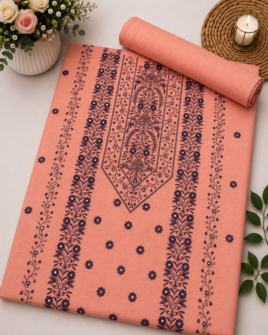 Peach Khaddar Embroidered 2-Piece Suit – Design 264 – Image 1 | TANIAZE