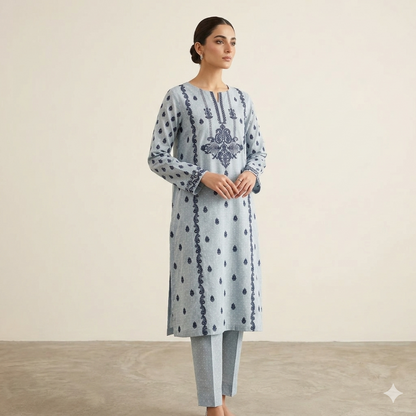 2 PIECE - TEXTURED EMBROIDERED LAWN SUIT SCV2-219