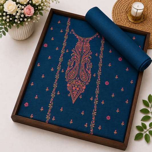 Teal Blue Khaddar Embroidered 2-Piece Suit – Design 243 – Image 1 | TANIAZE
