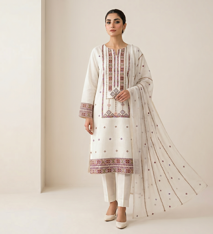 LAWN EMBROIDERED 3PC CHIFFON DOPATTA