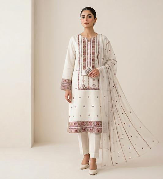 LAWN EMBROIDERED 3PC CHIFFON DOPATTA