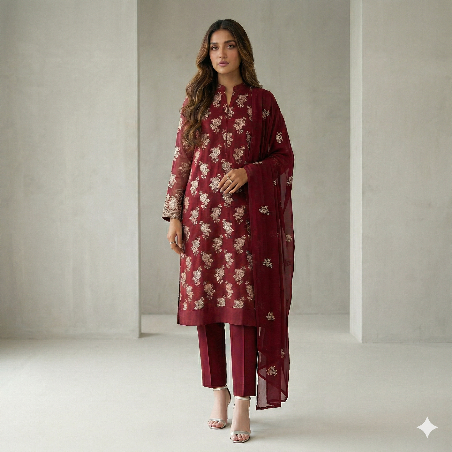 LAWN EMBROIDERED 3PC CHIFFON DOPATTA