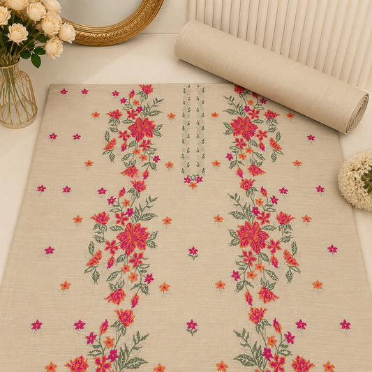 Beige Khaddar Embroidered 2-Piece Suit – Design 282 – Image 1 | TANIAZE