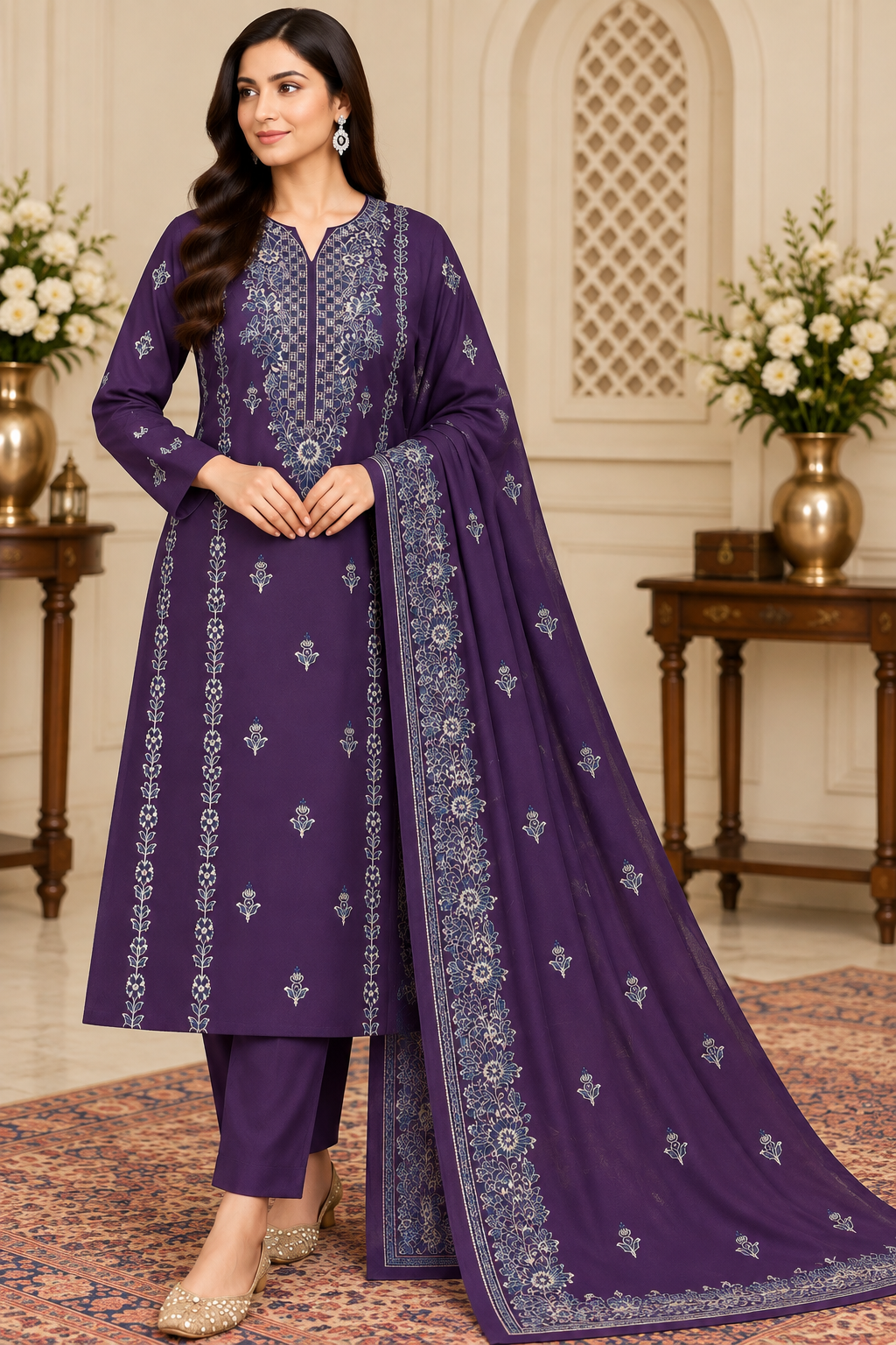 DHANAK EMBROIDERED 3-PIECE PURPLE WPM-780
