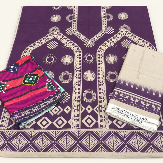 Phulkari Marina Printed 3-Piece — Purple | TZSP-022 — product photograph 1 | TANIAZE