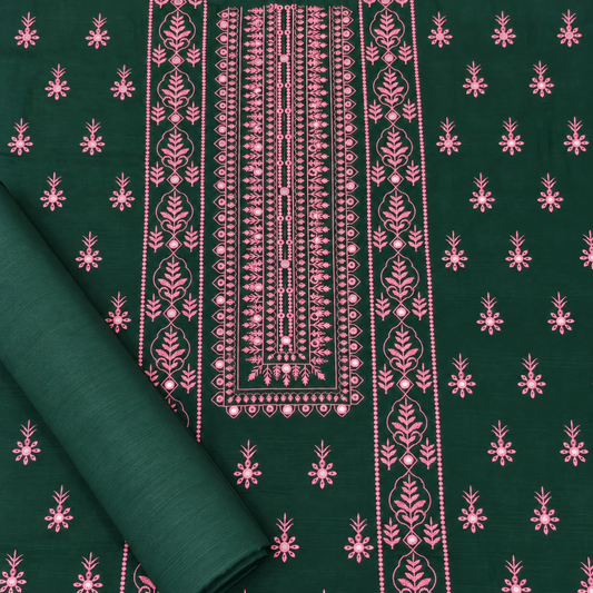 Bottle Green Khaddar Embroidered 2-Piece Suit – Design 186