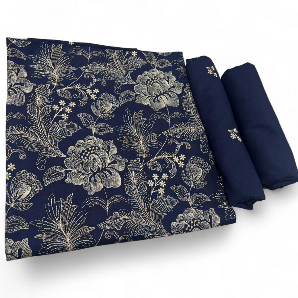 Navy Blue unstitched Karandi embroidered 2-piece suit WKU-855 by TANIAZE — shirt and trouser