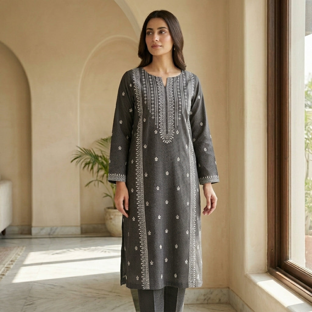 2 PIECE - PRINTED EMBROIDERED CAMBRIC SUIT SCV2-215