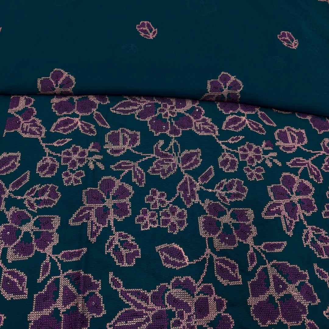 Teal Blue women's unstitched Karandi embroidered 3-piece suit TZAJ-201 by TANIAZE