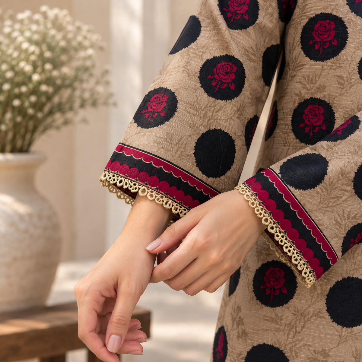 Rania printed khaddar stitched 3 piece suit with khaddar dupatta - TANIAZE