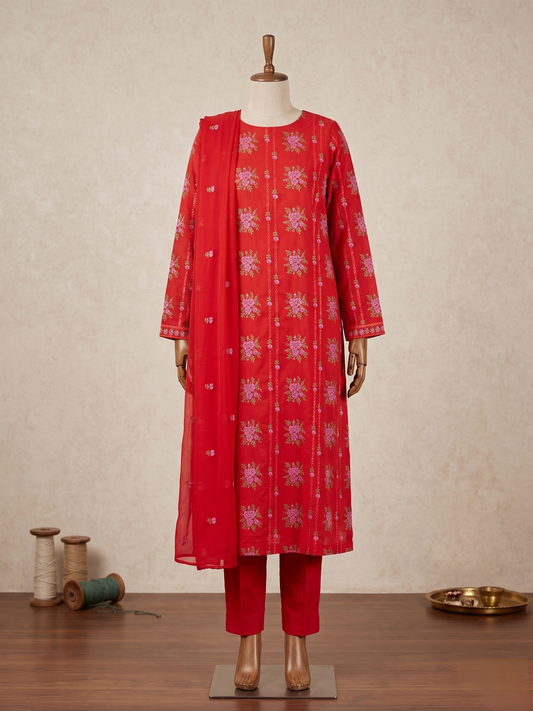 LAWN EMBROIDERED 3PC CHIFFON DOPATTA