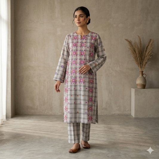 2 PIECE - PRINTED EMBROIDERED LAWN SUIT SCV2-216