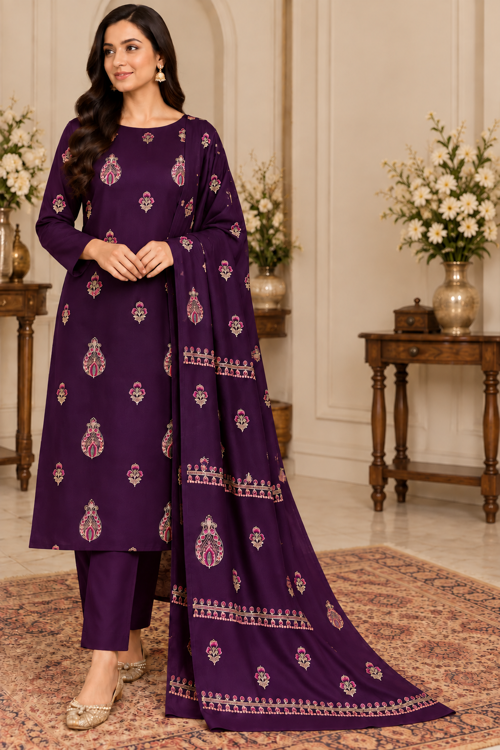 DHANAK EMBROIDERED 3-PIECE PURPLE WPM-787