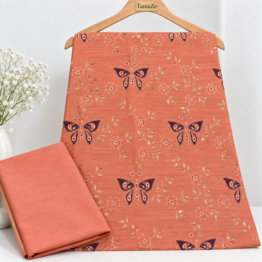 Peach Khaddar Embroidered 2-Piece Suit – Design 293