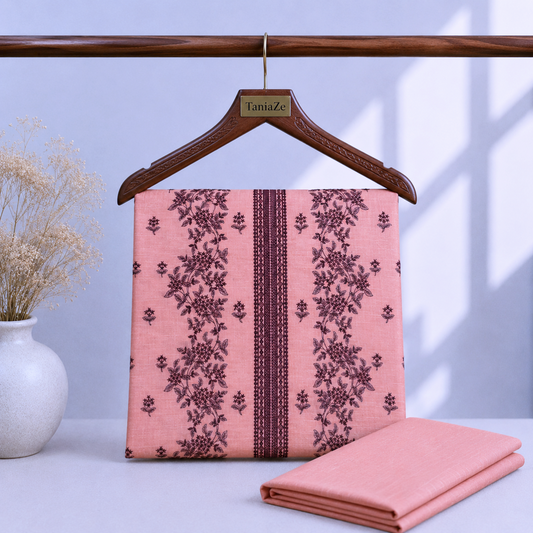 Peach Khaddar Embroidered 2-Piece Suit – Design 215