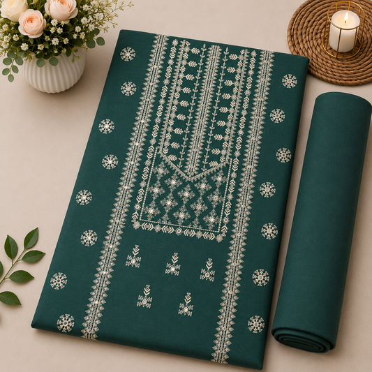 Green Khaddar Embroidered 2-Piece Suit – Design 302