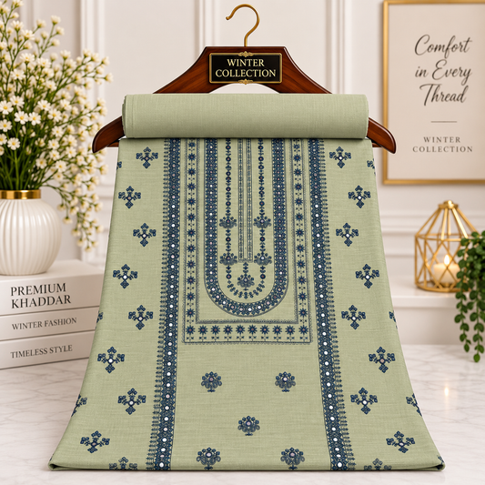 Pista Green Khaddar Embroidered 2-Piece Suit – Design 284 – Image 1 | TANIAZE