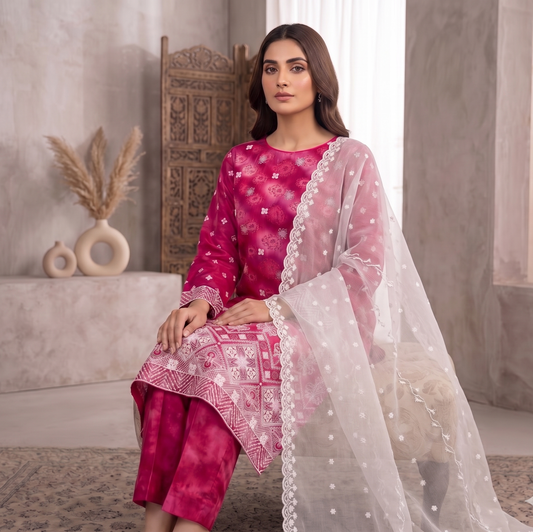 3 PIECE - LUXURY CHICKENKARI LAWN SUIT SCV2-227
