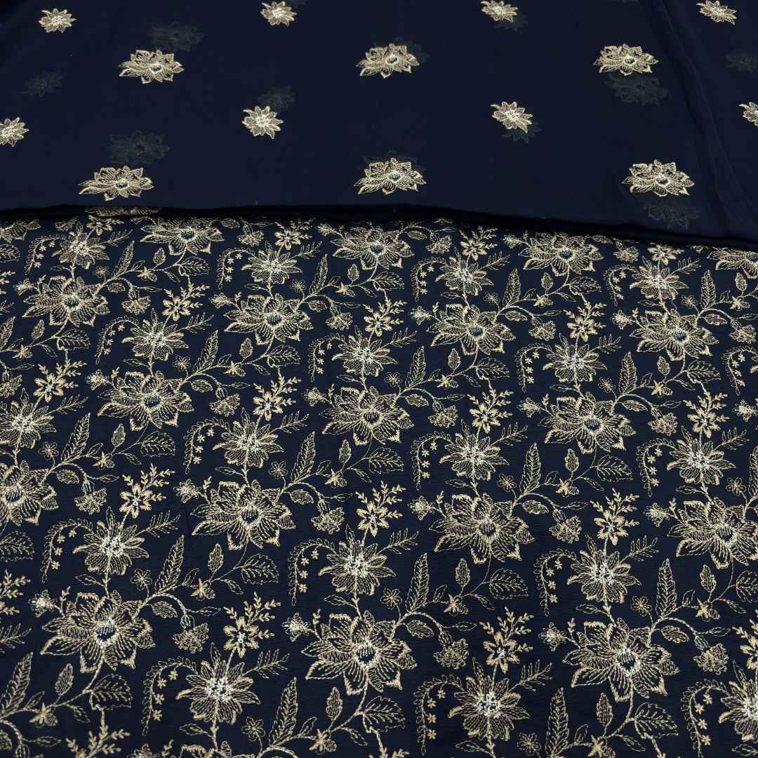 Navy Blue women's unstitched Karandi embroidered 3-piece suit TZAJ-180 by TANIAZE