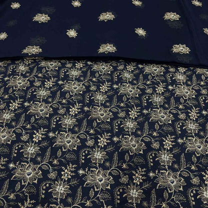 Navy Blue women's unstitched Karandi embroidered 3-piece suit TZAJ-180 by TANIAZE