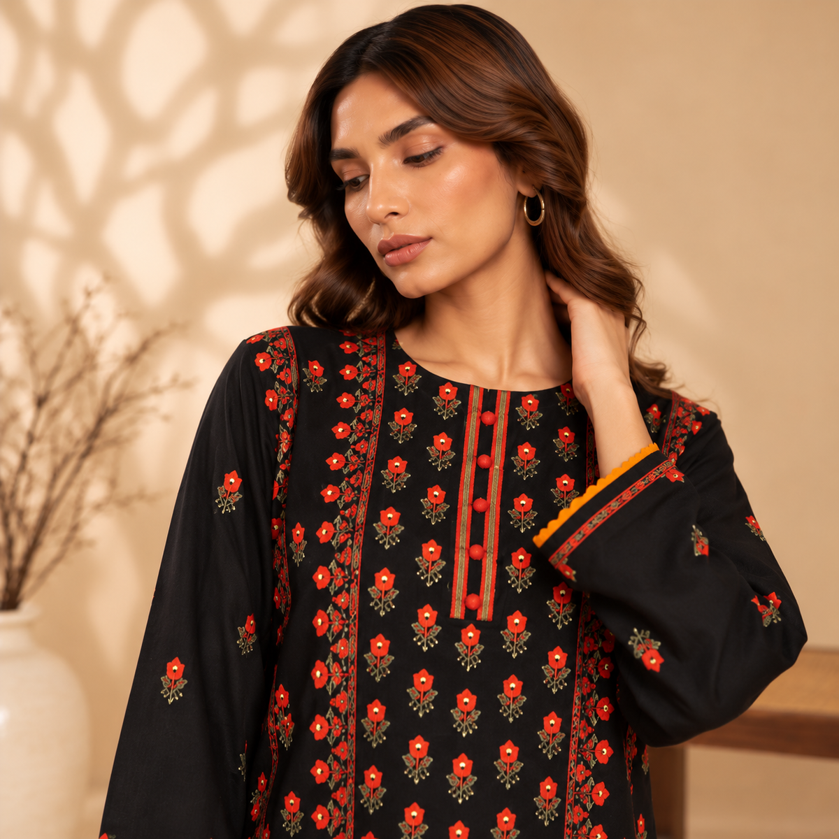 Black | Embroidered Karandi Stitched 2-Piece | WKS-17 — product photograph 1 | TANIAZE