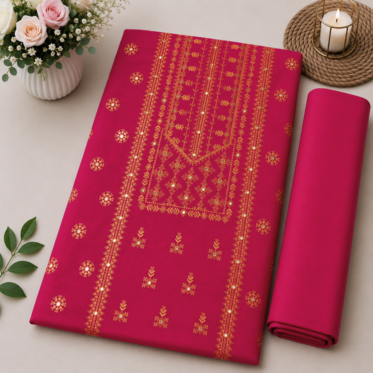 Hot Pink Khaddar Embroidered 2-Piece Suit – Design 304