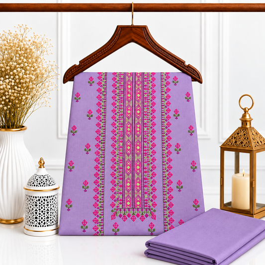 Lavender Khaddar Embroidered 2-Piece Suit – Design 323