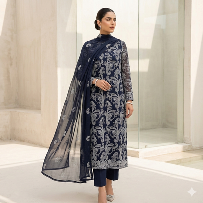 LAWN EMBROIDERED 3PC CHIFFON DOPATTA