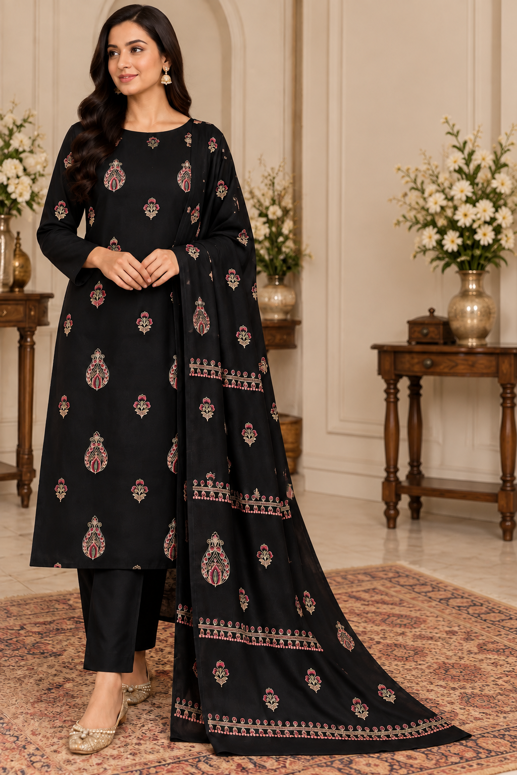 DHANAK EMBROIDERED 3-PIECE BLACK WPM-791
