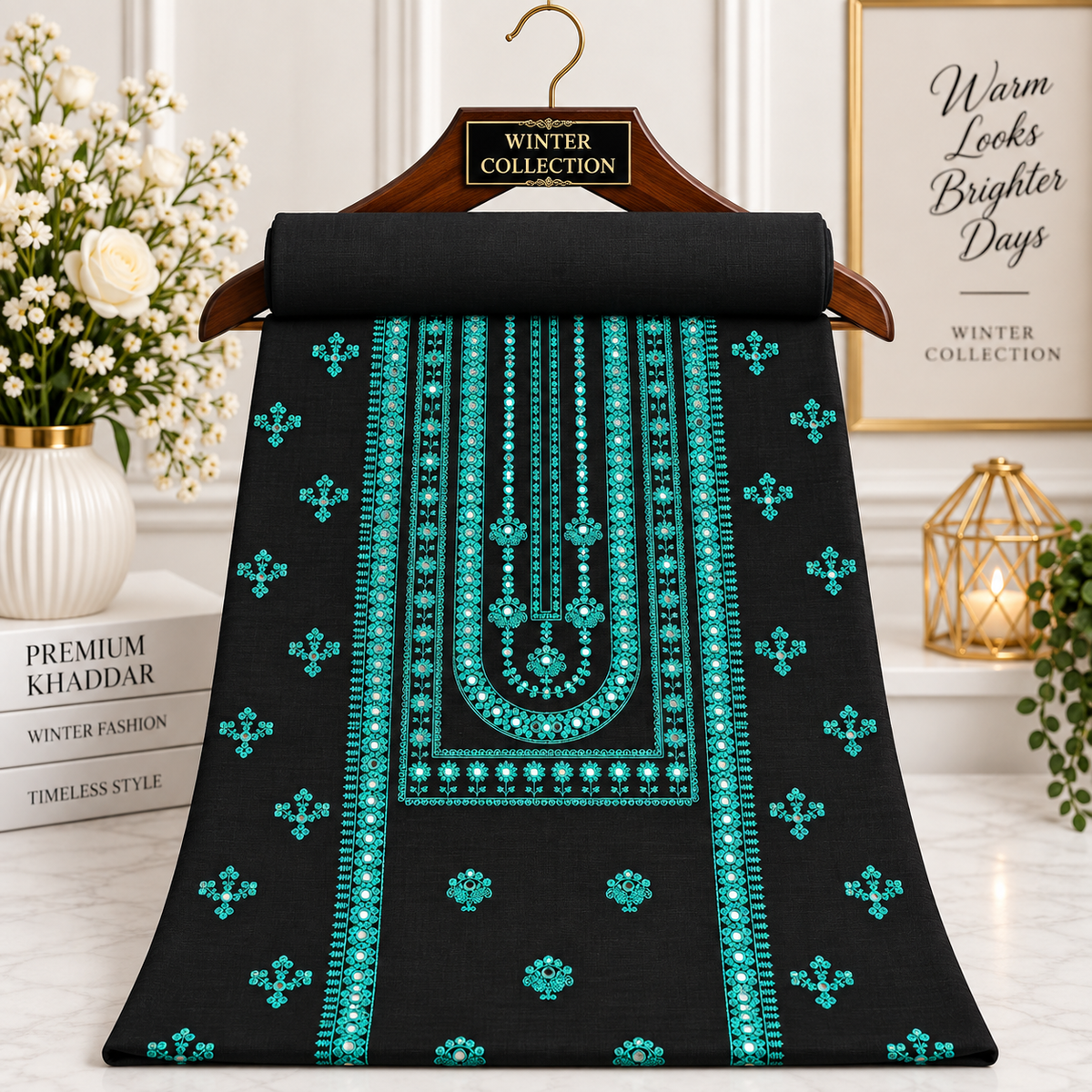 Black Khaddar Embroidered 2-Piece Suit – Design 283