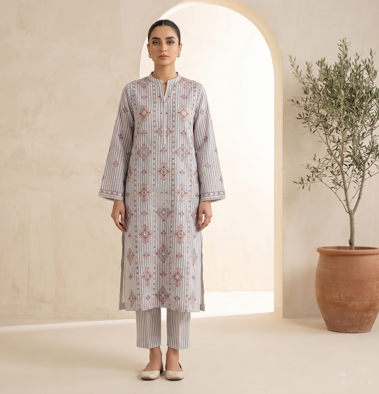 2 PIECE - PRINTED EMBROIDERED LAWN SUIT SCV2-236
